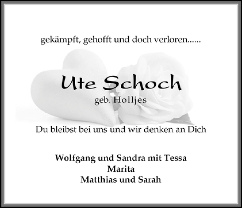 Traueranzeige von Ute Schoch von WESER-KURIER