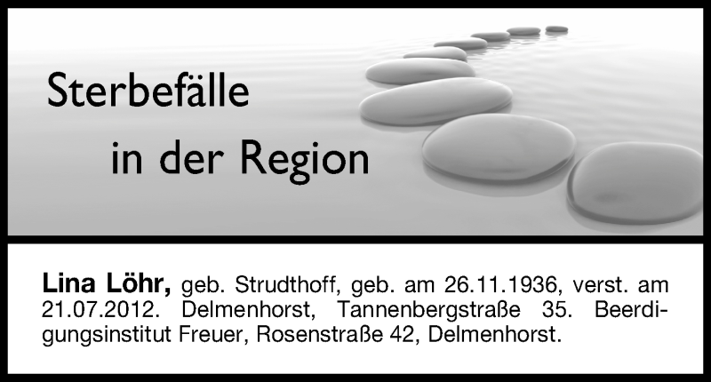 Traueranzeige von Lina Löhr von WESER-KURIER
