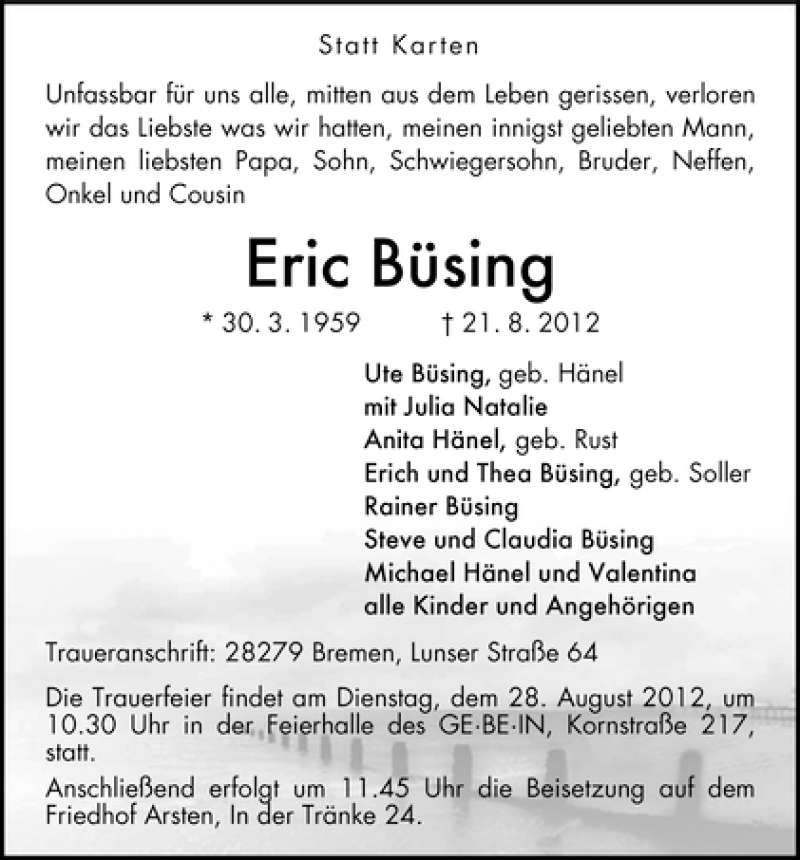 Traueranzeige von Eric Büsing von WESER-KURIER
