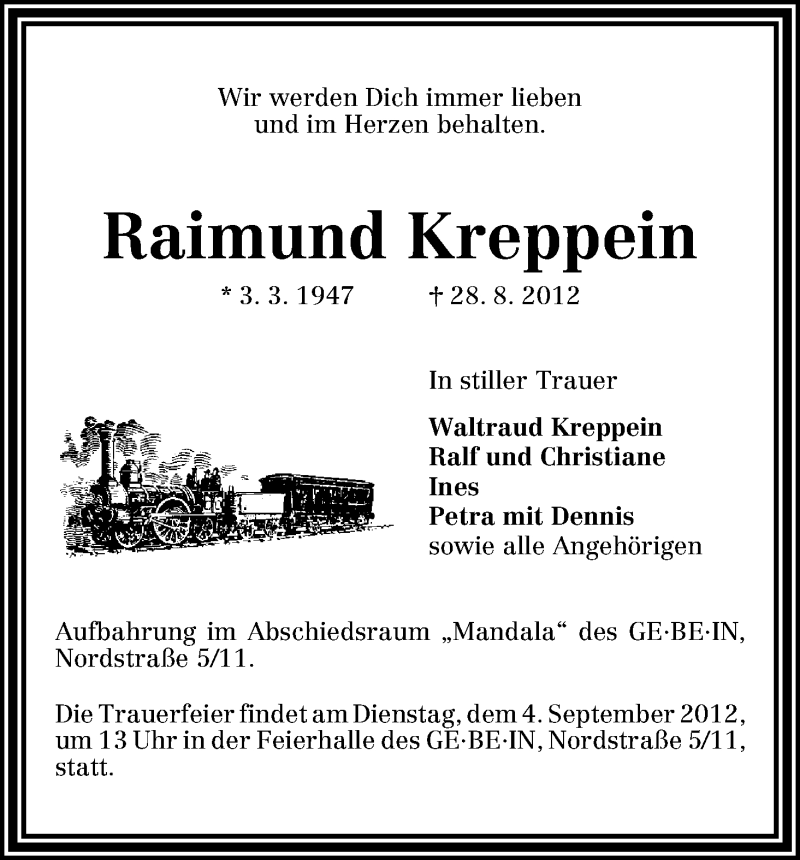 Traueranzeige von Raimund Kreppein von WESER-KURIER