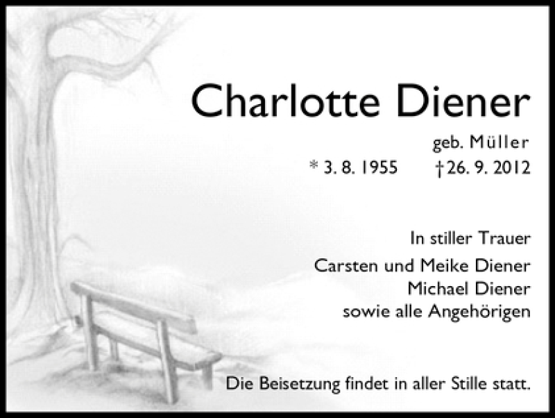 Traueranzeige von Charlotte Diener von WESER-KURIER