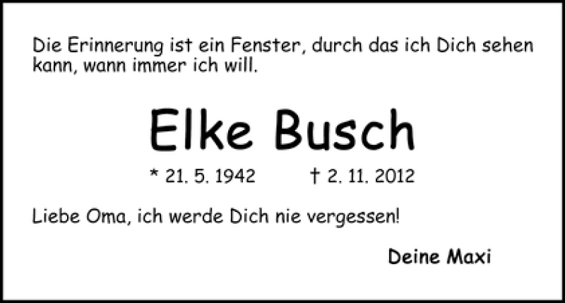 Traueranzeige von Elke Busch von WESER-KURIER