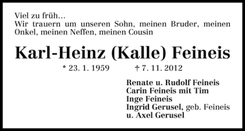 Traueranzeige von Kalle (Karl-Heinz) Feineis von WESER-KURIER
