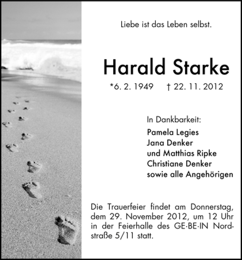 Traueranzeige von Harald Starke von WESER-KURIER