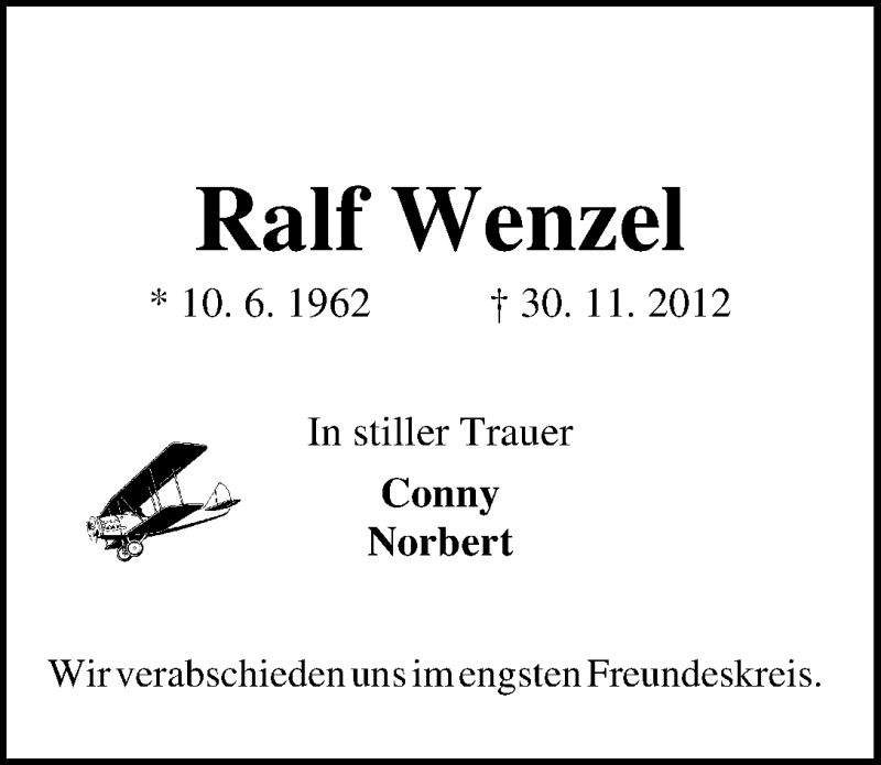 Traueranzeige von Ralf Wenzel von WESER-KURIER