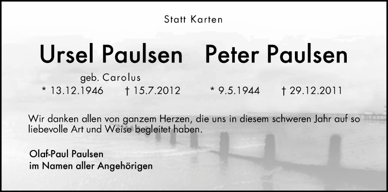 Traueranzeige von Ursel Paulsen von WESER-KURIER