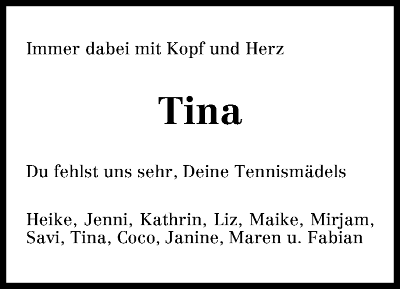 Traueranzeige von Tina Mareen Nolte von WESER-KURIER