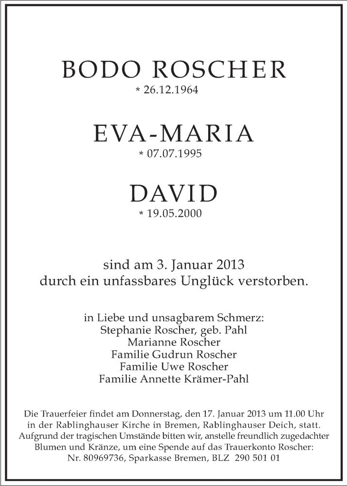 Traueranzeige von Bodo   Roscher von WESER-KURIER