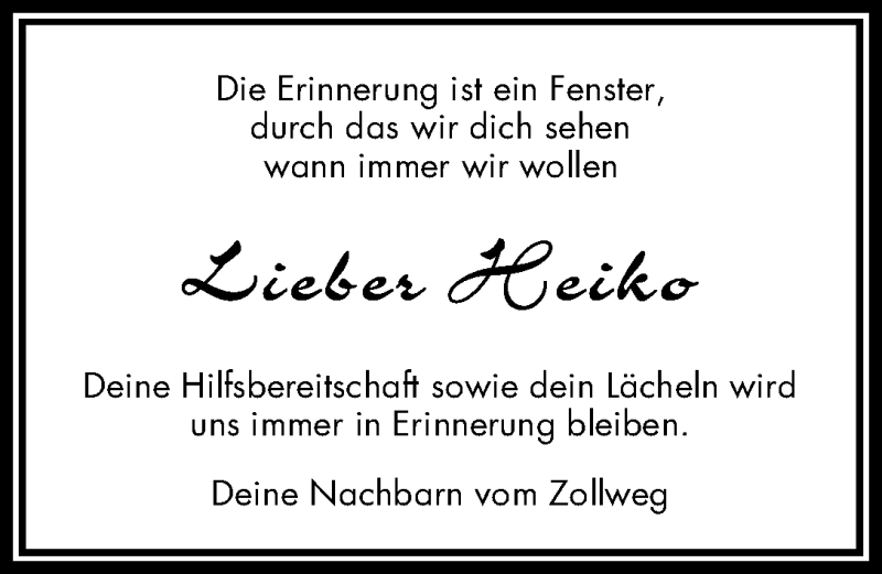 Traueranzeige von Heiko Schildmüller von WESER-KURIER