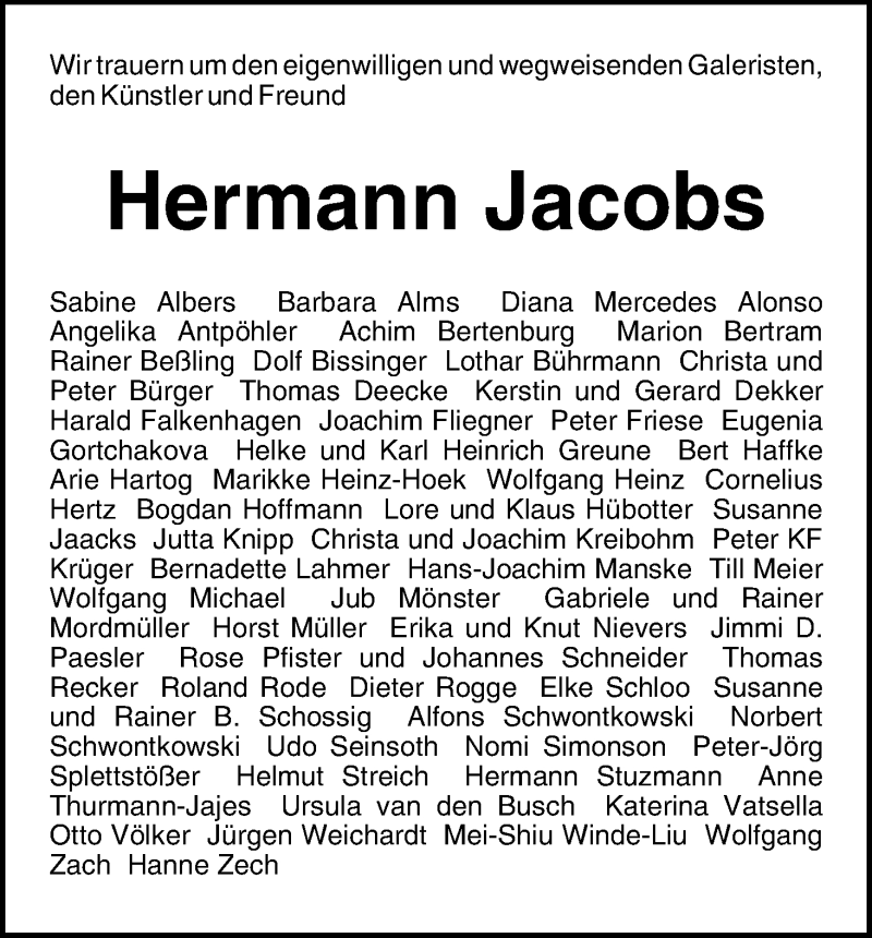 Traueranzeige von Hermann Jacobs von WESER-KURIER
