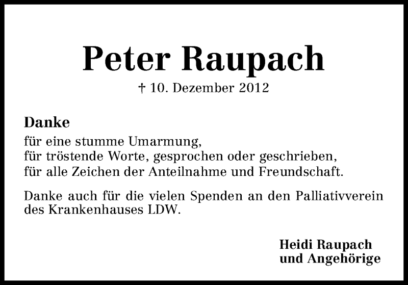 Traueranzeige von Peter Raupach von WESER-KURIER