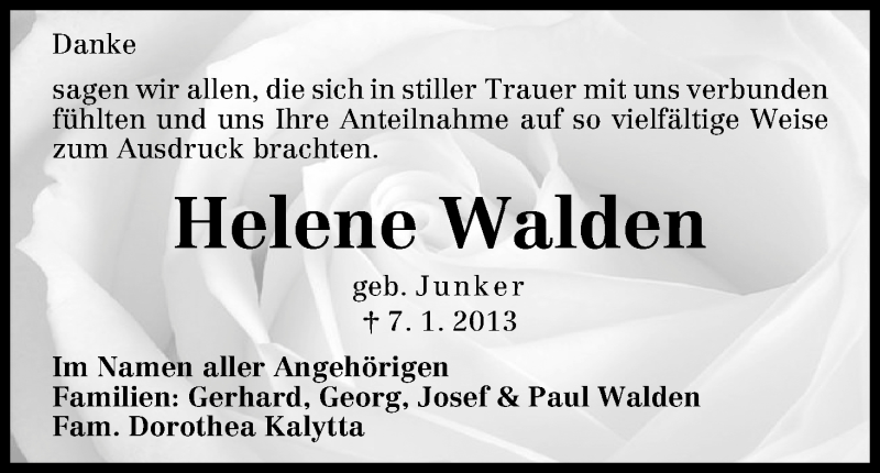 Traueranzeige von Helene Walden von WESER-KURIER