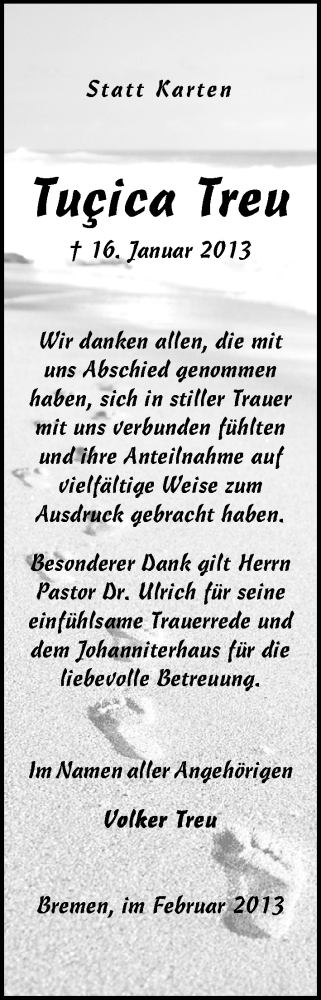 Traueranzeige von Tucica Treu von WESER-KURIER