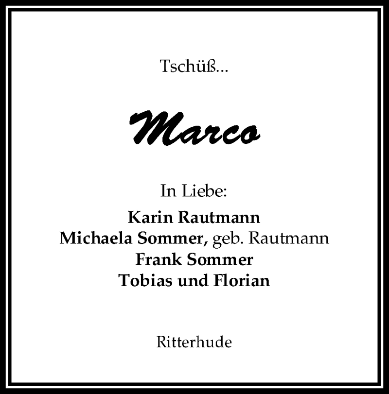 Traueranzeige von Marco Rautmann von WESER-KURIER