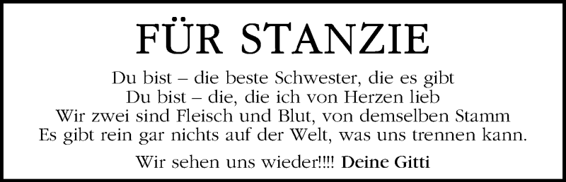 Traueranzeige von Constanze Nieburg von WESER-KURIER