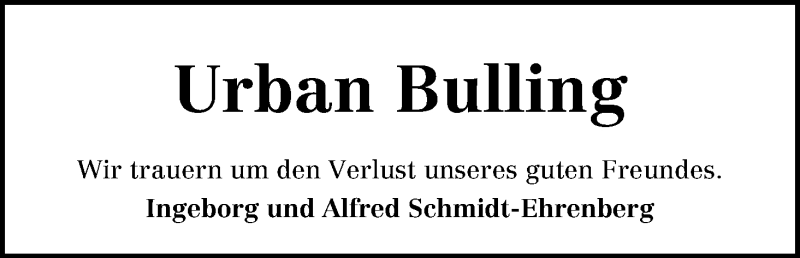Traueranzeige von Urban Bulling von WESER-KURIER