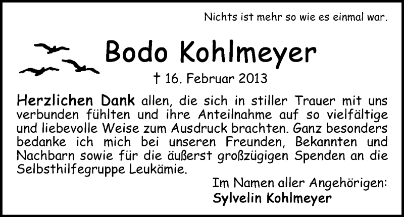 Traueranzeige von Bodo Kohlmeyer von WESER-KURIER