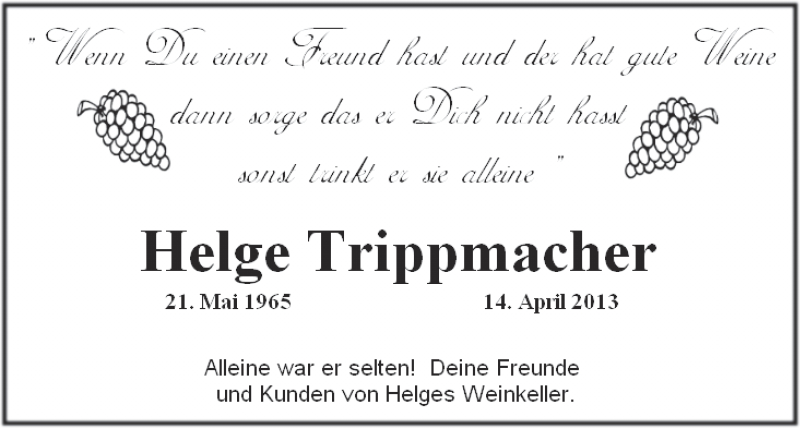 Traueranzeige von Helge Trippmacher von WESER-KURIER