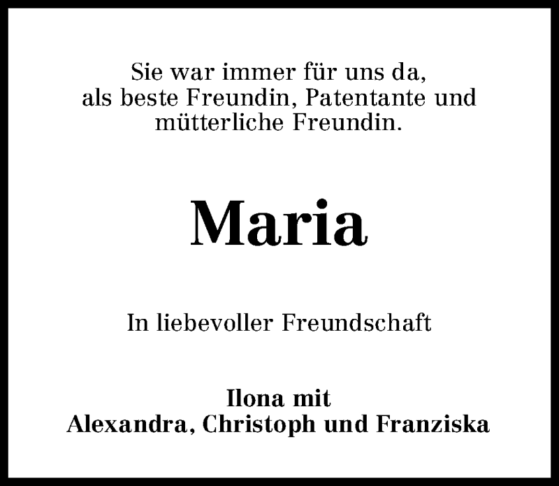 Traueranzeige von Maria Bosse von WESER-KURIER