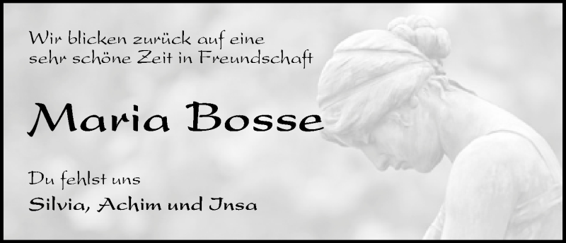Traueranzeige von Maria Bosse von WESER-KURIER