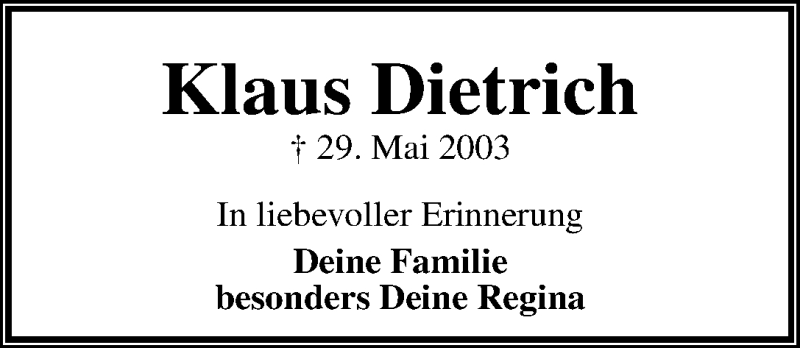 Traueranzeige von Klaus Dietrich von WESER-KURIER