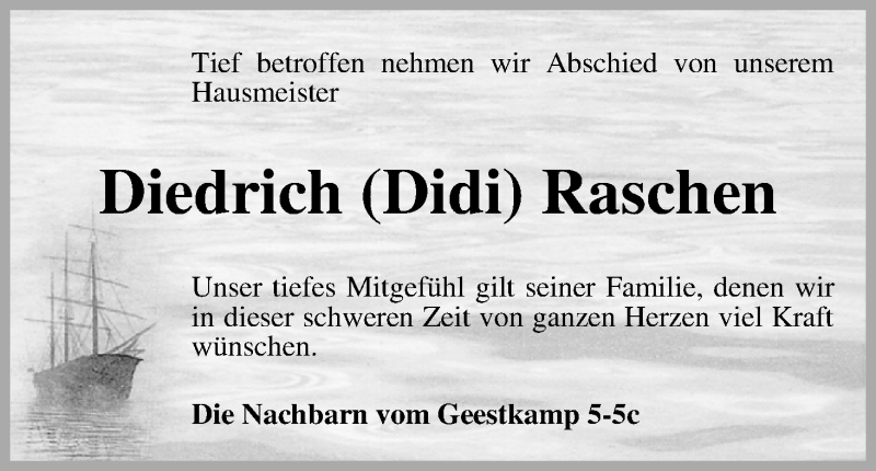 Traueranzeige von Diedrich Raschen von WESER-KURIER