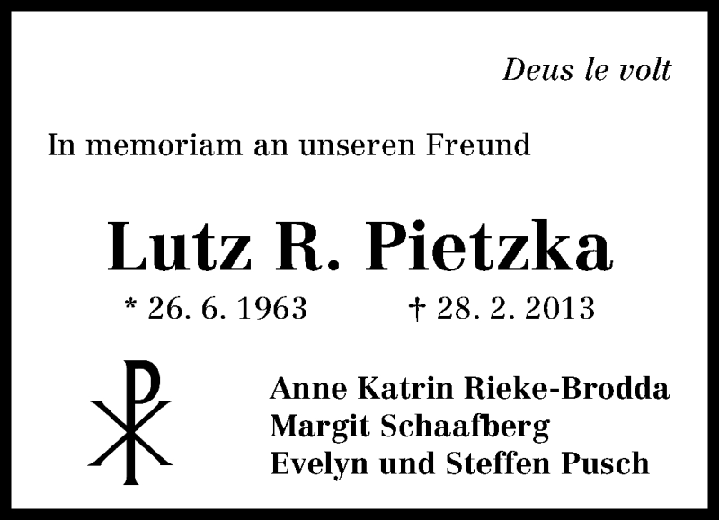 Traueranzeige von Lutz Pietzka von WESER-KURIER