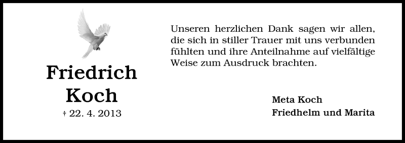 Traueranzeige von Friedrich Koch von WESER-KURIER