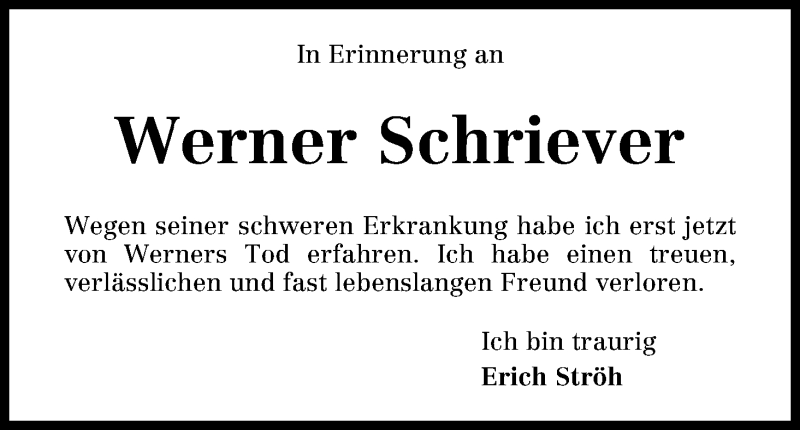 Traueranzeige von Werner Schriever von WESER-KURIER