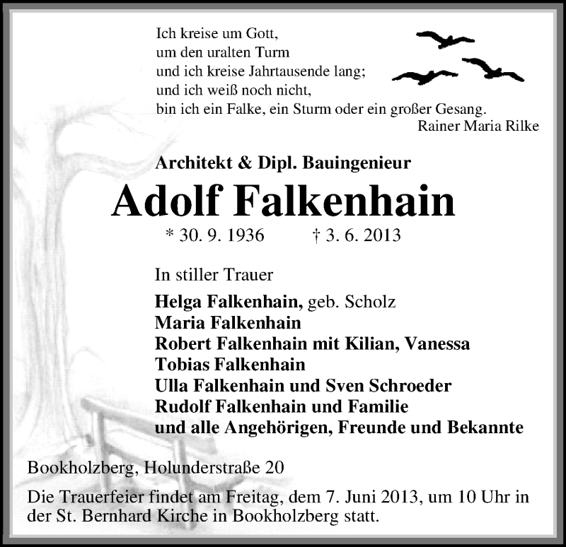 Traueranzeige von Adolf Falkenhain von WESER-KURIER