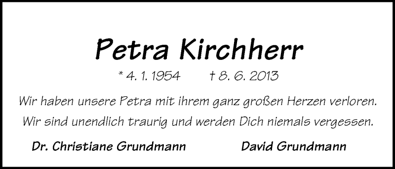 Traueranzeige von Petra Kirchherr von WESER-KURIER