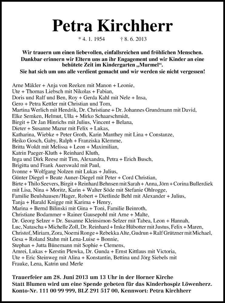 Traueranzeige von Petra Kirchherr von WESER-KURIER