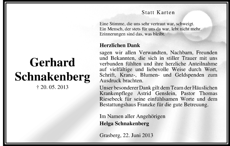 Traueranzeige von Gerhard Schnakenberg von WESER-KURIER