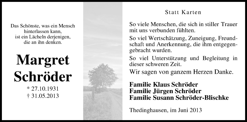 Traueranzeige von Margret Schröder von WESER-KURIER