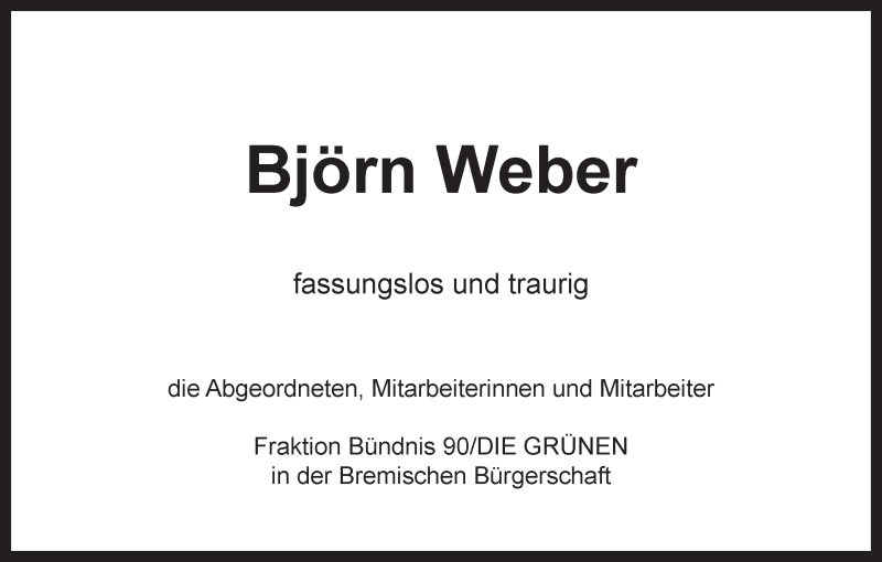 Traueranzeige von Björn Weber von WESER-KURIER
