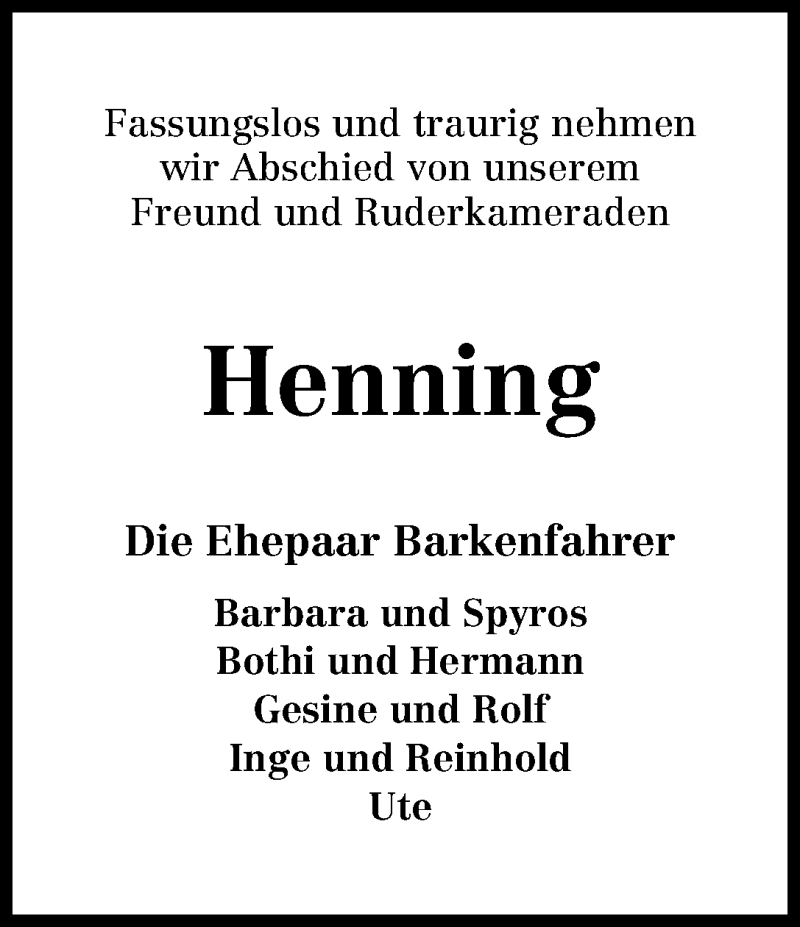 Traueranzeige von Henning Siemßen von WESER-KURIER