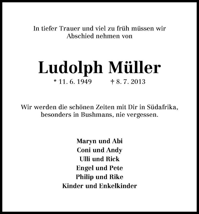 Traueranzeige von Ludolph Müller von WESER-KURIER