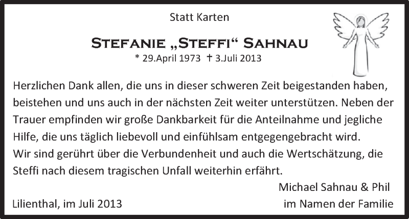 Traueranzeige von Stefanie Sahnau von WESER-KURIER