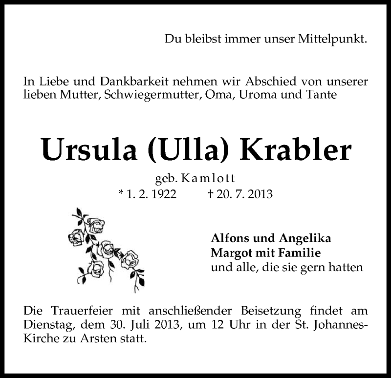 Traueranzeige von Ursula Krabler von WESER-KURIER