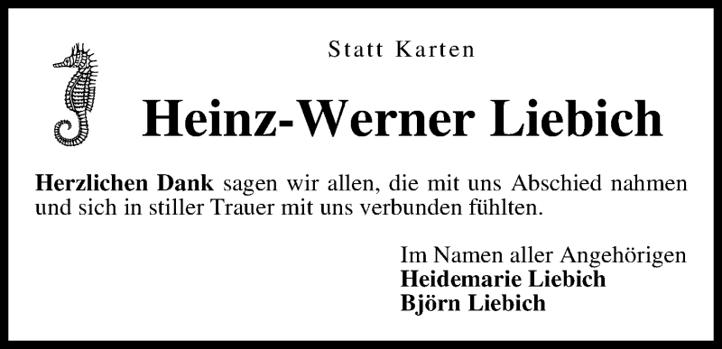 Traueranzeige von Heinz-Werner Liebich von WESER-KURIER