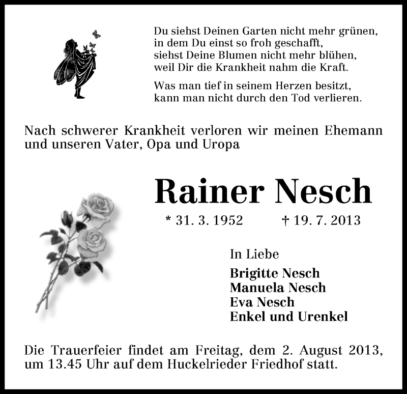 Traueranzeige von Rainer Nesch von WESER-KURIER