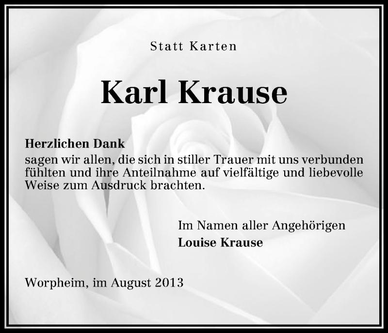 Traueranzeige von Karl Krause von WESER-KURIER