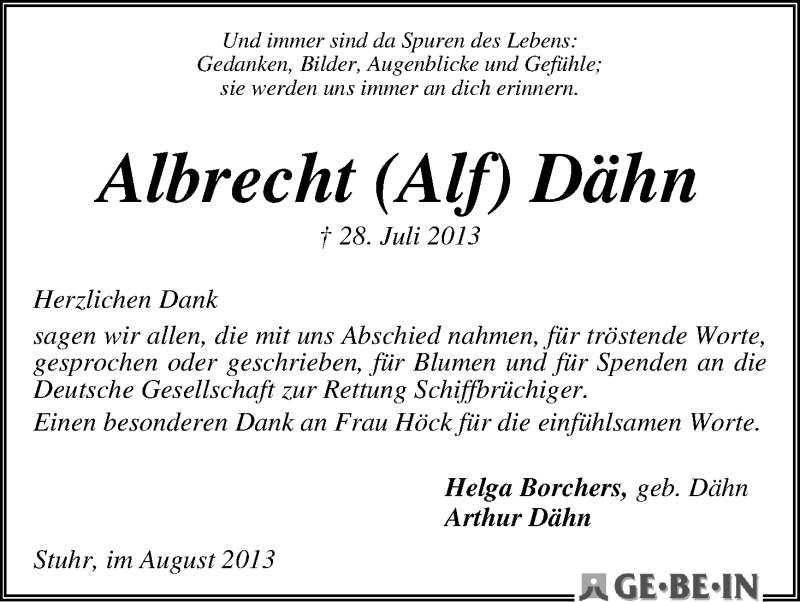 Traueranzeige von Albrecht Dähn von WESER-KURIER