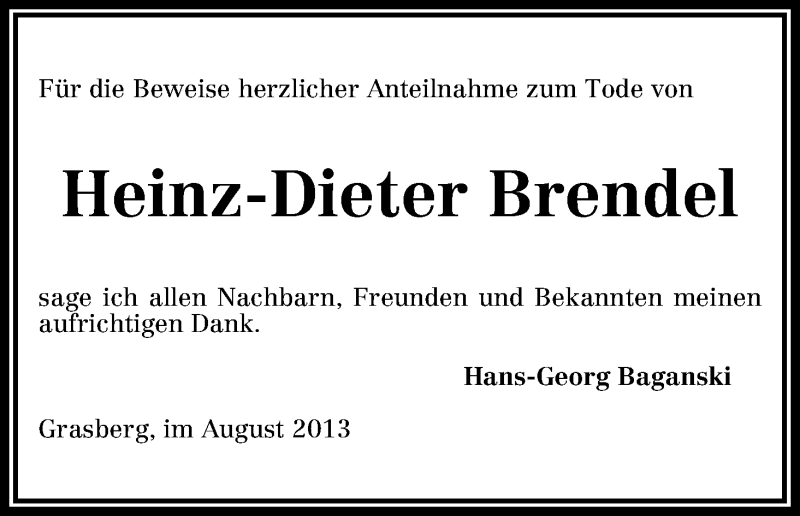 Traueranzeige von Heinz-Dieter Brendel von WESER-KURIER