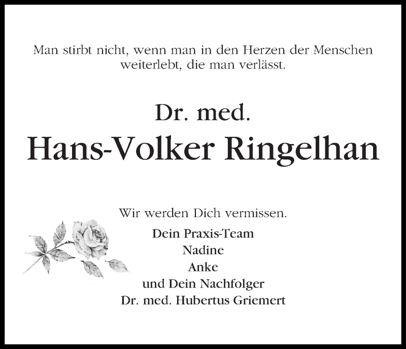 Traueranzeige von Hans-Volker Ringelhan von WESER-KURIER