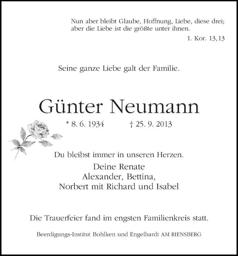 Traueranzeige von Günter Neumann von WESER-KURIER