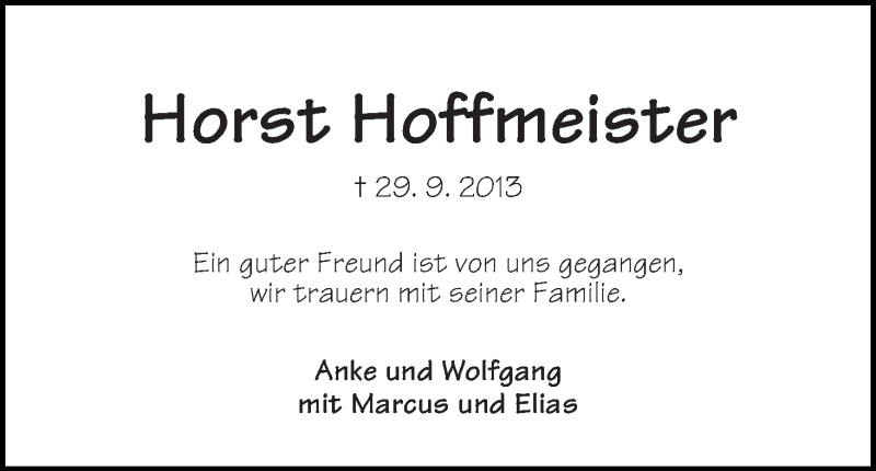 Traueranzeige von Horst Hoffmeister von WESER-KURIER