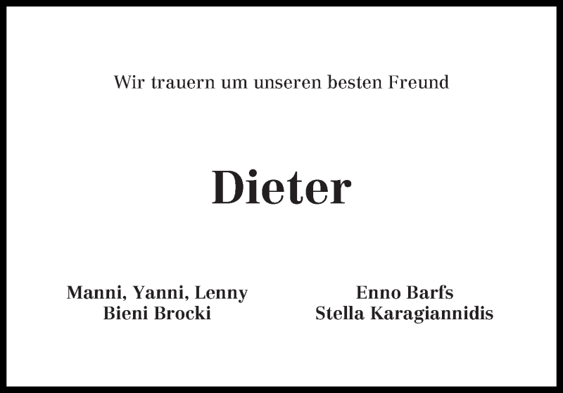 Traueranzeige von Dieter Sevecke von WESER-KURIER