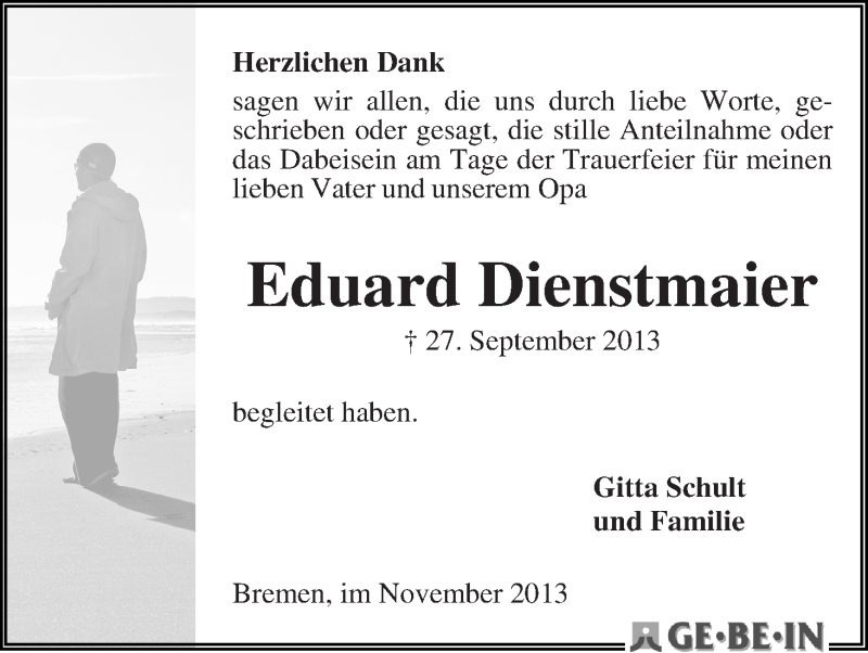 Traueranzeige von Eduard Dienstmaier von WESER-KURIER