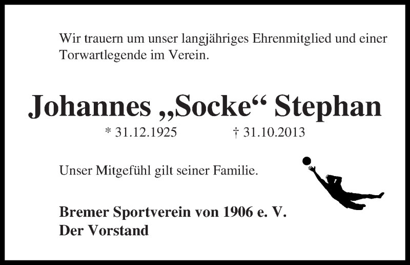 Traueranzeige von Johannes Stephan von WESER-KURIER